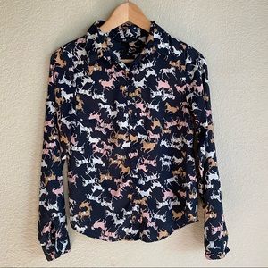 H&M Horse Print Button Down Long Sleeve Shirt